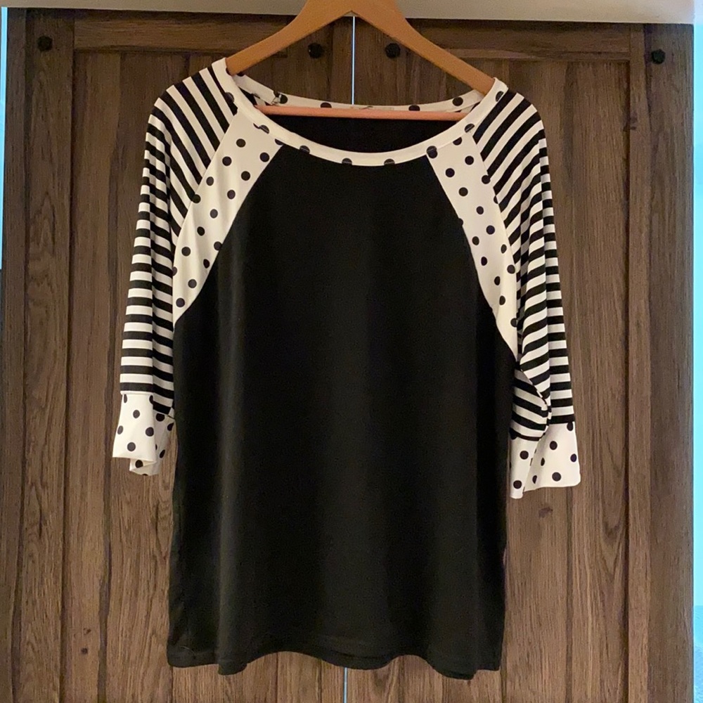 Black and white stripes and polka dot top